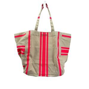 Victoria's Secret Women's Ivory Hot Pink Beach Canvas Tote Bag NEW